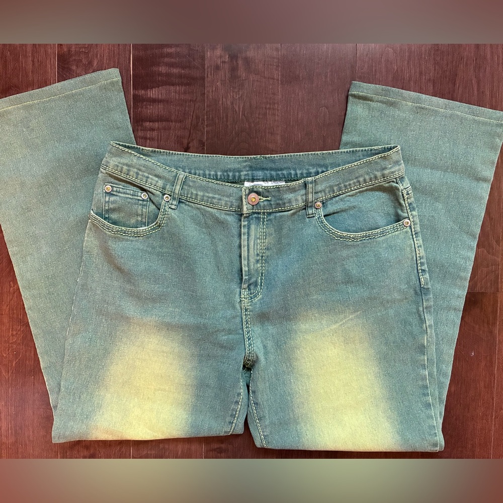 DG2 by Diane Gilman Green Wash Straight Leg Jeans 12P